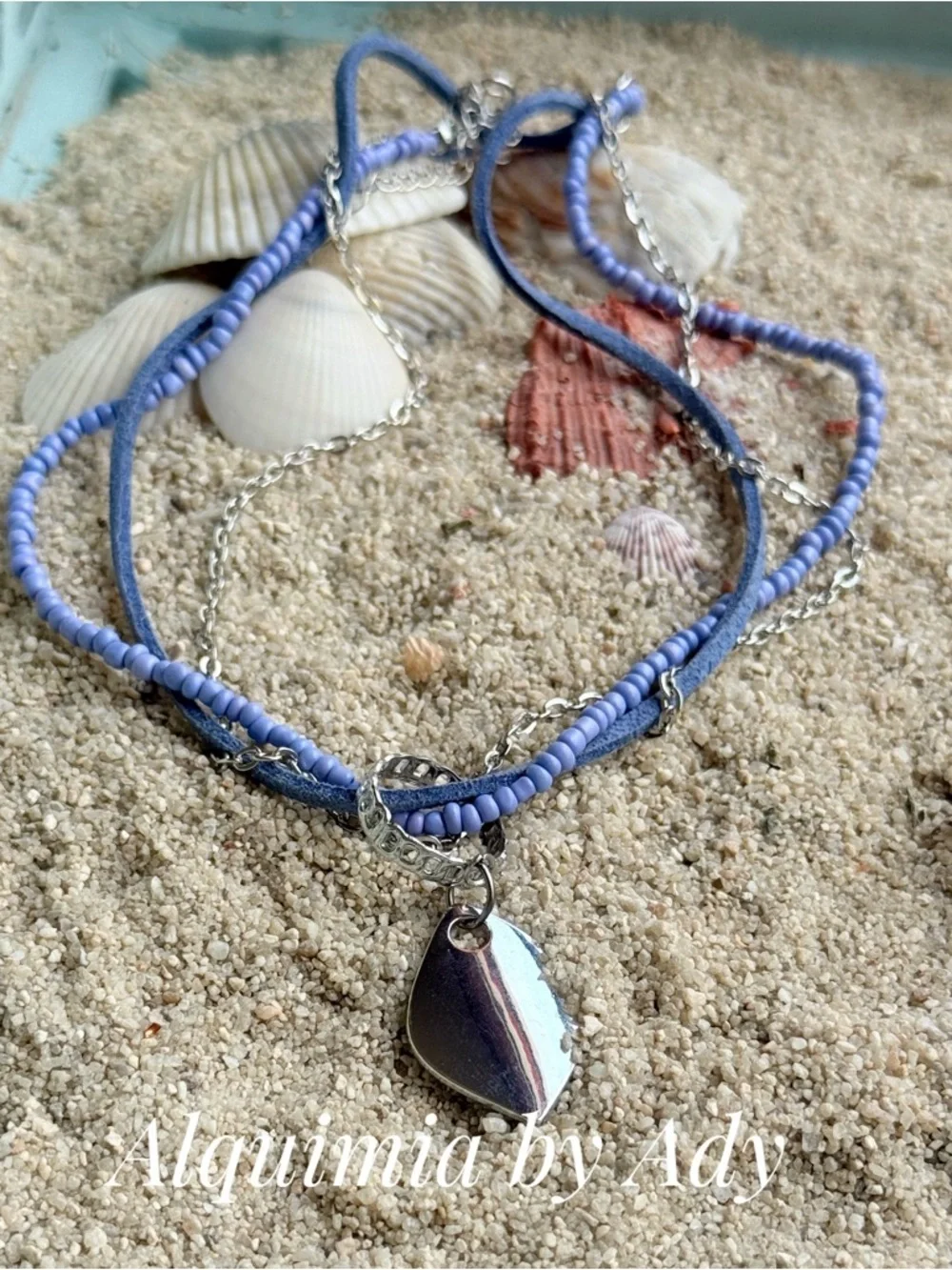 Blue suede Lavender Layered Beach Charm Necklace